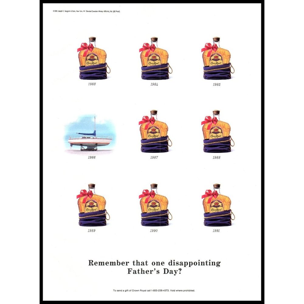 1991 Crown Royal Canadian Whisky Vintage Print Ad Father's Day Gift Wall Art